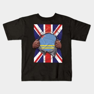 Aruba Flag Great Britain Flag Ripped - Gift for Aruban From Aruba Kids T-Shirt